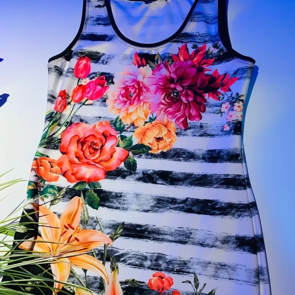 Mix Virage black & white floral dress size L - Picture 2 of 6